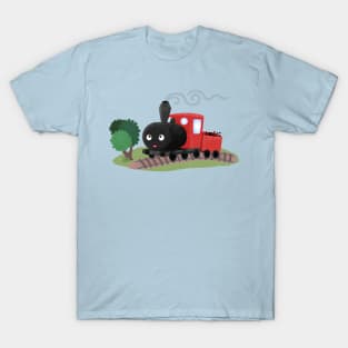 Cute steam train locomotive cartoon illustration T-Shirt